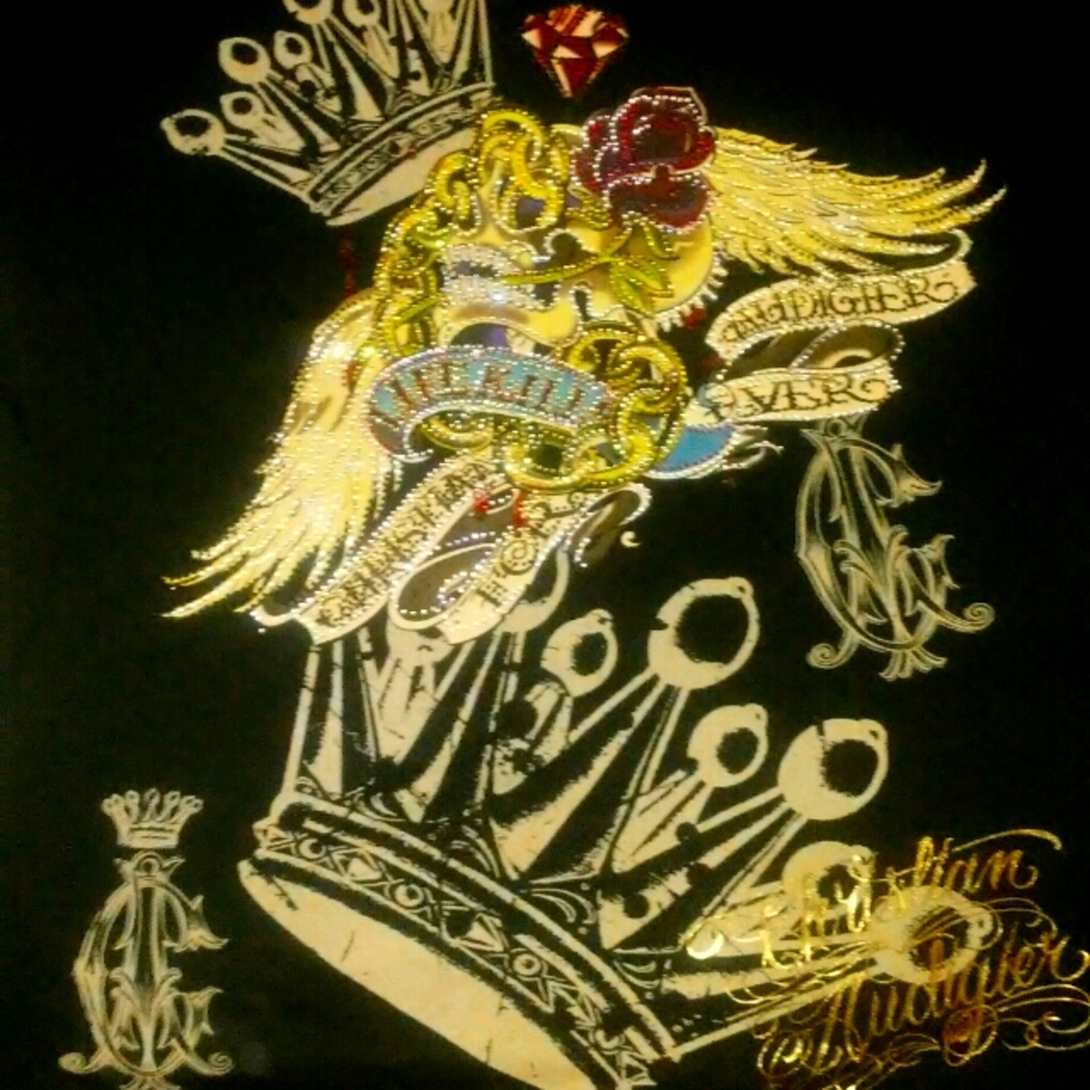 NWOT Ladies Christian Audigier Rhinestone Tee